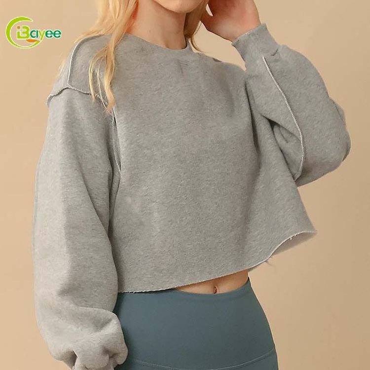 Custom Logo 60 Cotton 40 Polyester Hoodies Crop Top Hoodie Fashionable Corded Crew Sweatshirt Women