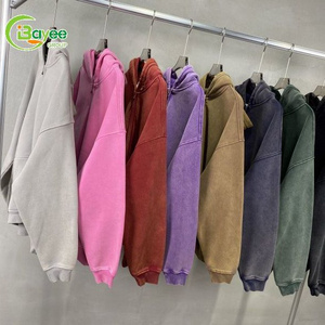 Wholesale 360Gsm Thick Fleece Vintage Wash Blank Drop Shoulder Double Zipper  Hoodies High Quality Acid Wash Full Zip Up Hoodies