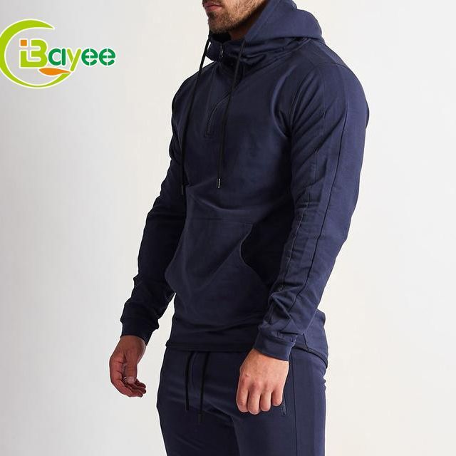 Custom Logo Premium Slim Mens Cotton Polyester Pull Over Gym Wear Hoodie Fitted Side Pocket Workout Gym Hoodies