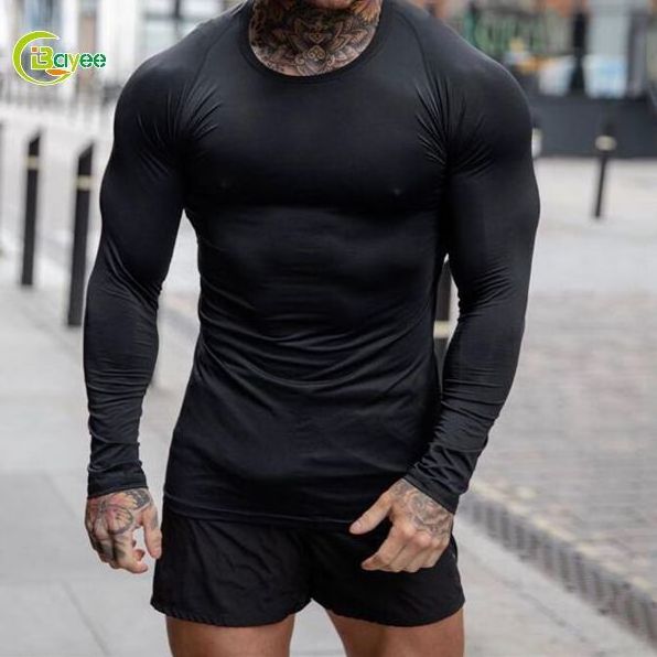 Custom Gym Wear Bodybuilding Clothes 95 Cotton 5 Spandex Fabric Men Active Wear Muscle Fit Gym Long Sleeves T Shirts