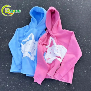 Factory Custom French Terry Hoodies 100% Cotton Puff Print Cut Edge Mens Cropped Hoodie No String Raw Hem Hoodie