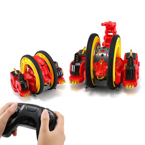 2.4Ghz Remote Control Monster Dinosaur Rc Car Toy Round Wheels Dino 360 Rotation Big Wheels Rolling Stunt Cars with Light