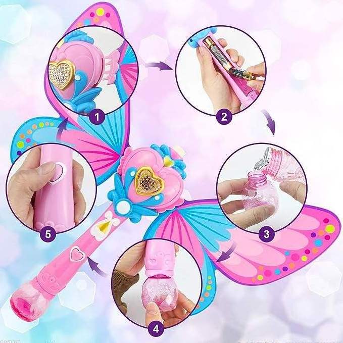 Girls Princess Music Bubble Machine Plastic Magic Bubble Glow Stick Electric Automatic Magic Butterfly Bubble Wand for Kids