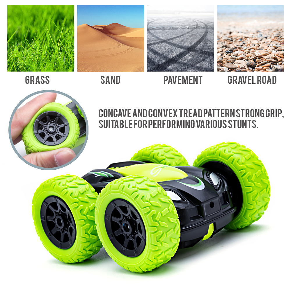 Rc Green Stunt Car Remote Control Off Road 4wd 2.4ghz Rechargeable Car Toys Double Sided Rotating 360 Degree Mini Stunt Car