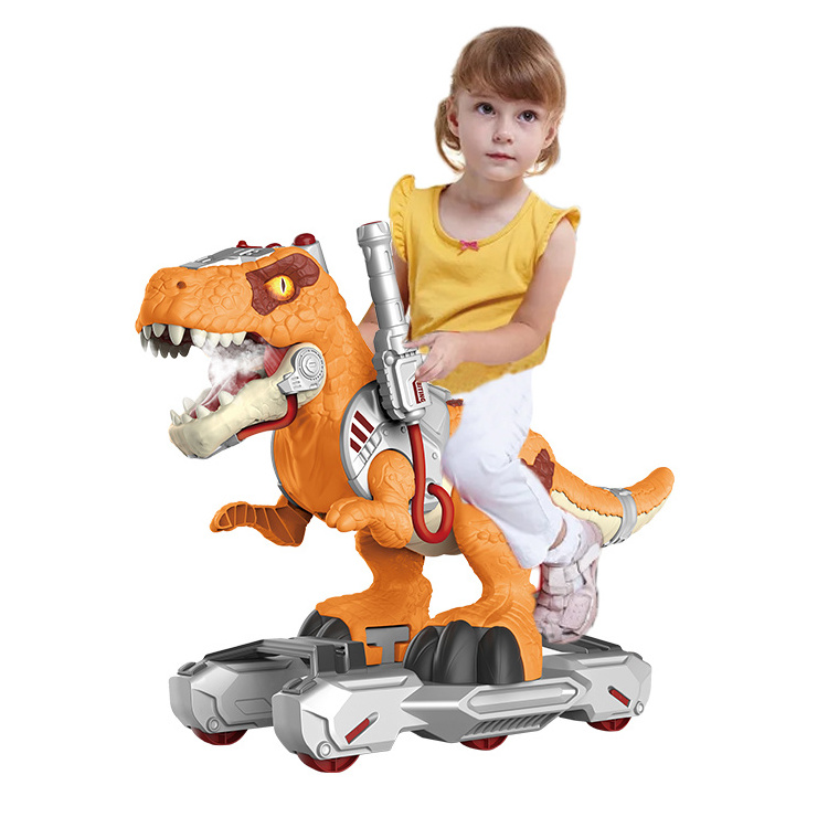 Dino Shape Children Seat On Car Early Education Kids Rides On Vehicles Cartoon Dinosaur Smoke Spraying Ride On Car with Light