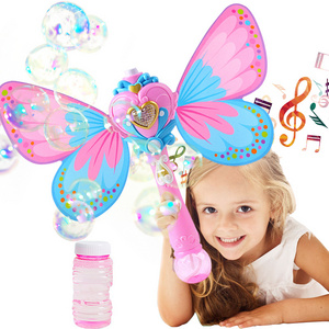 Girls Princess Music Bubble Machine Plastic Magic Bubble Glow Stick Electric Automatic Magic Butterfly Bubble Wand for Kids