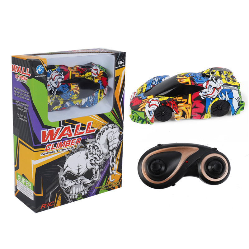 New graffiti design electric wall climbing car remote control drift car toy 360 degree rotating stunt car with light