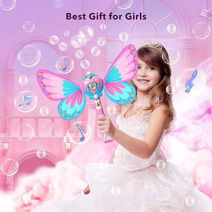 Girls Princess Music Bubble Machine Plastic Magic Bubble Glow Stick Electric Automatic Magic Butterfly Bubble Wand for Kids