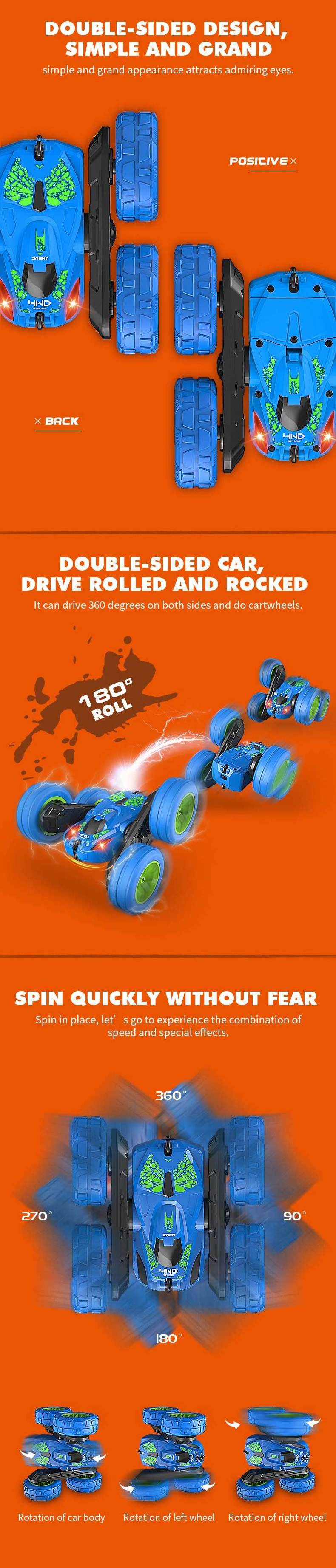 Best Choice 2.4GHz RC Cars Hyper Wheels Stunt Car Toy Remote Control 360 Flips Rotating Double Sided 4WD Stunt Toy Car