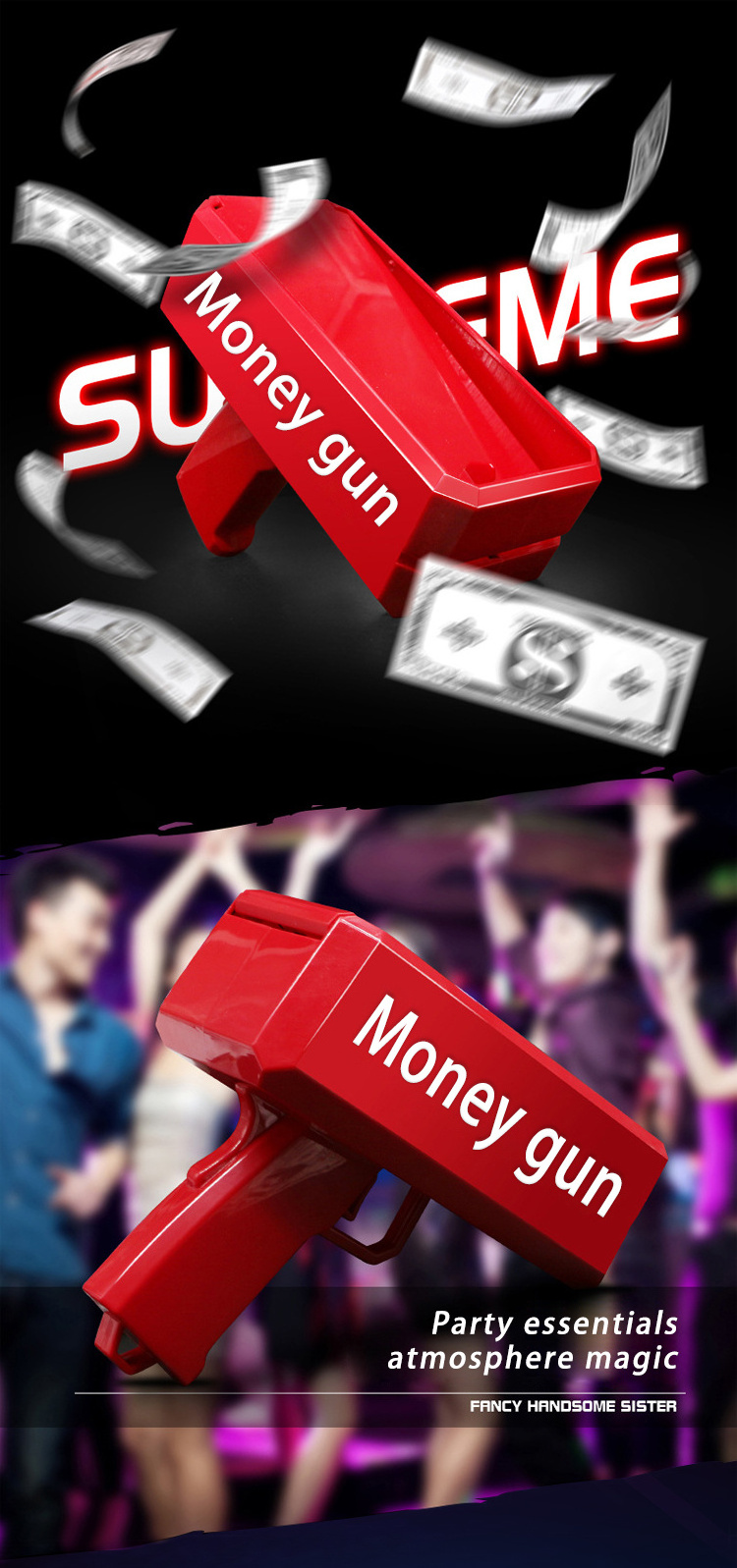 RTS Gold Money Gun Cash Make Cashes Money Rain Gun Toy Shot Spray Real ...