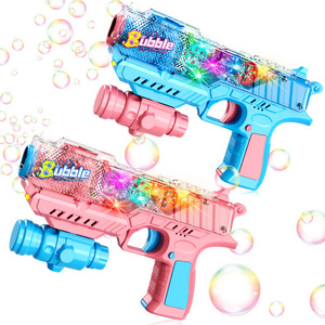 Transparent Gear Bubble Guns with Light Music Automatic Spray Bubbles Guns Pistol Shape Electric Maker Soap Bubble Toys