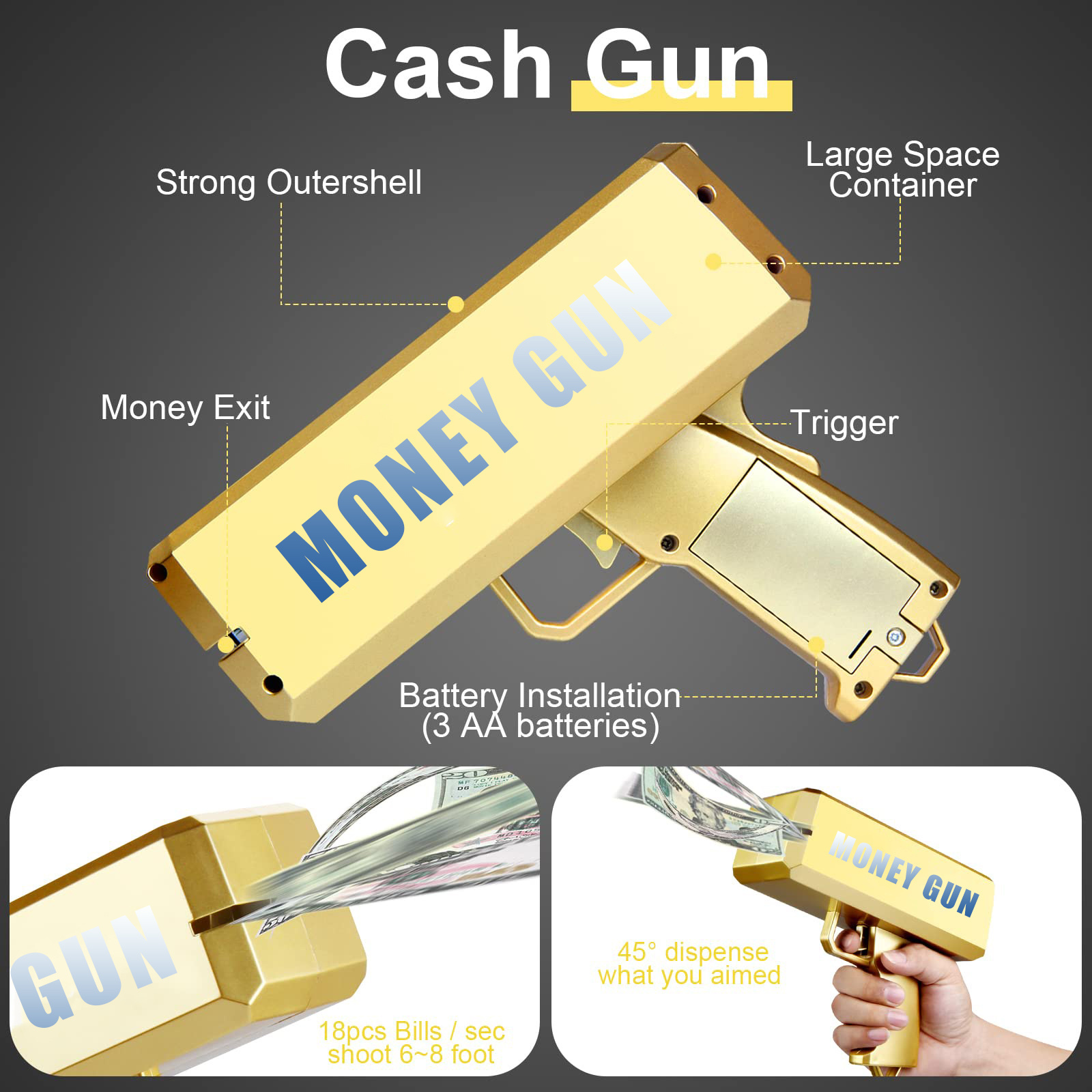 Gold Money Gun Make It Rain Cash Cannon Dollar Bills Gun Movie Games Could Spray Real Money Shooter With Prop Money Gun Toy