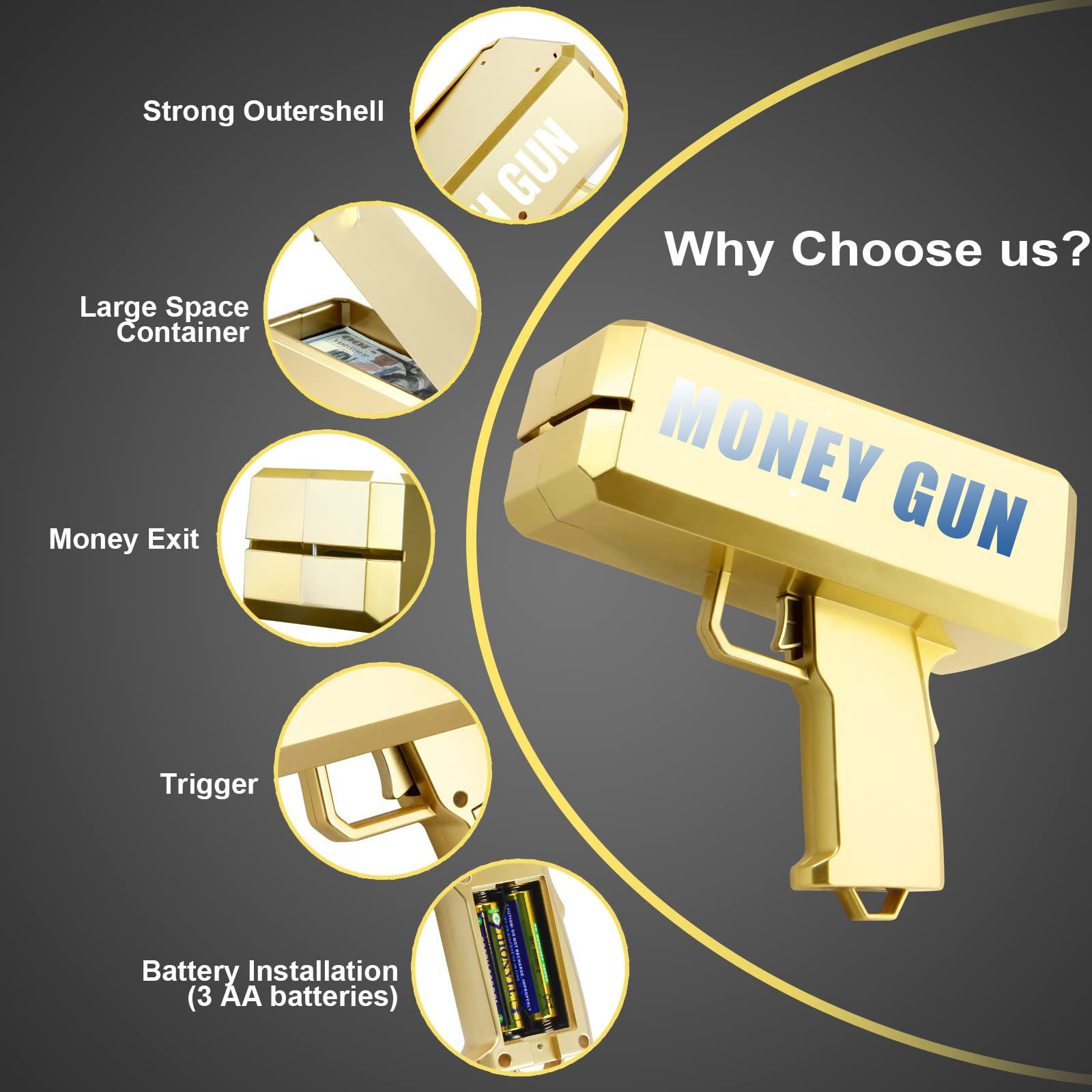 Gold Money Gun Make It Rain Cash Cannon Dollar Bills Gun Movie Games Could Spray Real Money Shooter With Prop Money Gun Toy