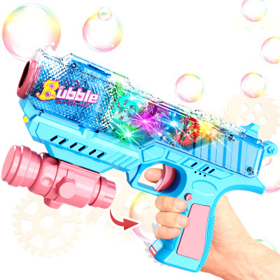 Transparent Gear Bubble Guns with Light Music Automatic Spray Bubbles Guns Pistol Shape Electric Maker Soap Bubble Toys