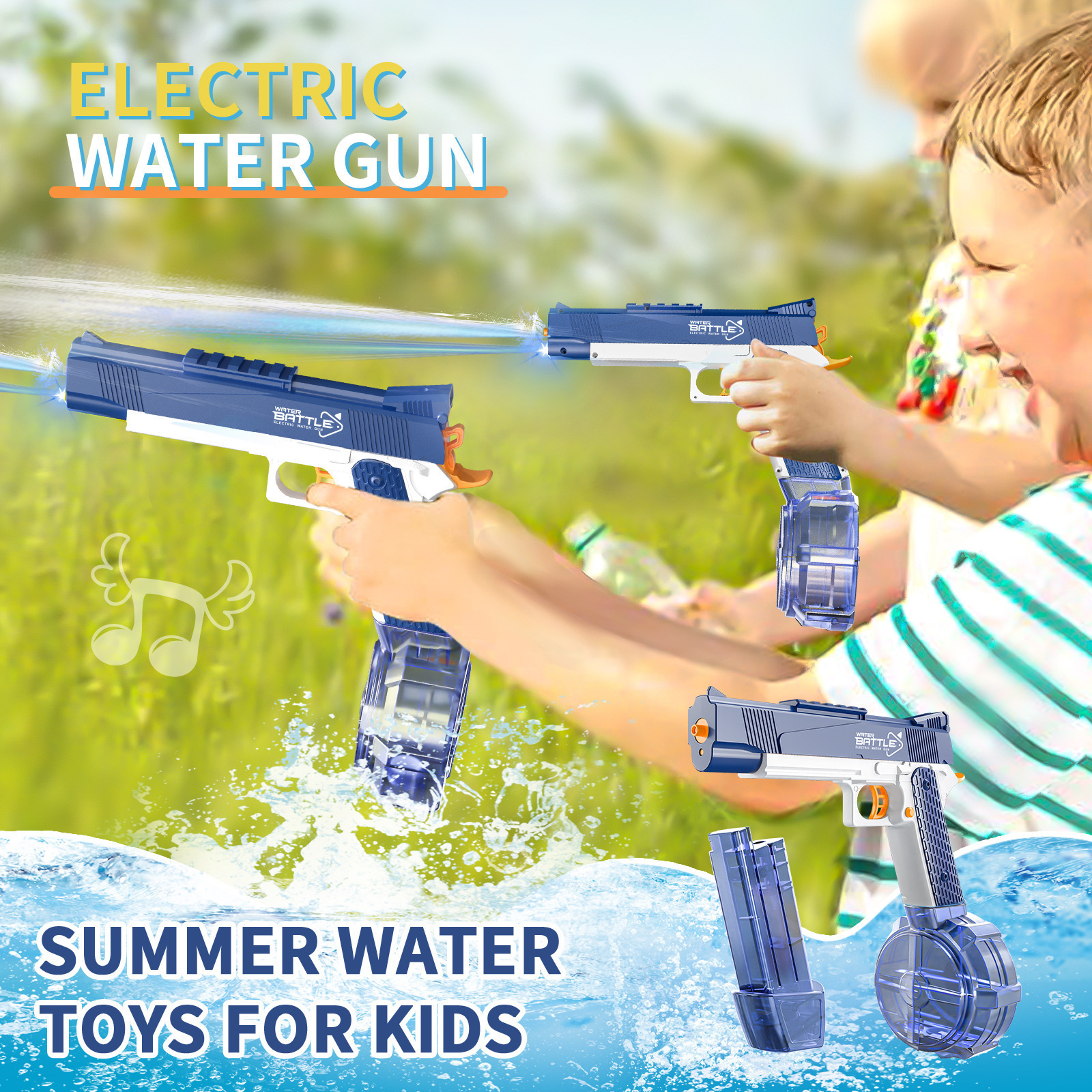 Headlight Electric Water Gun Swim Pool Toys Shooting Liquid Pistol Mode Rechargeable Water Guns with Light