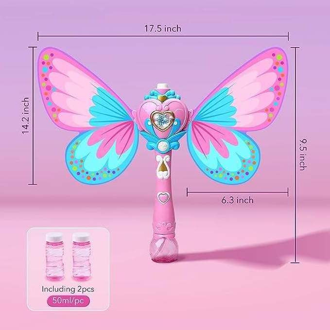 Girls Princess Music Bubble Machine Plastic Magic Bubble Glow Stick Electric Automatic Magic Butterfly Bubble Wand for Kids