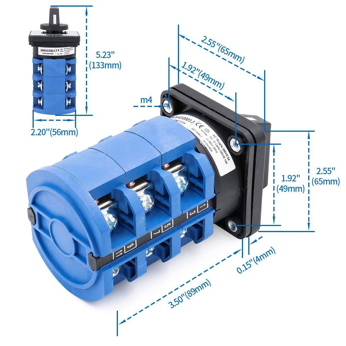 BAYM 3 Positions On-Off-On Changeover Control Rotary Cam Switch 20A CA10-20A 3P 1-0-2 UI 660V