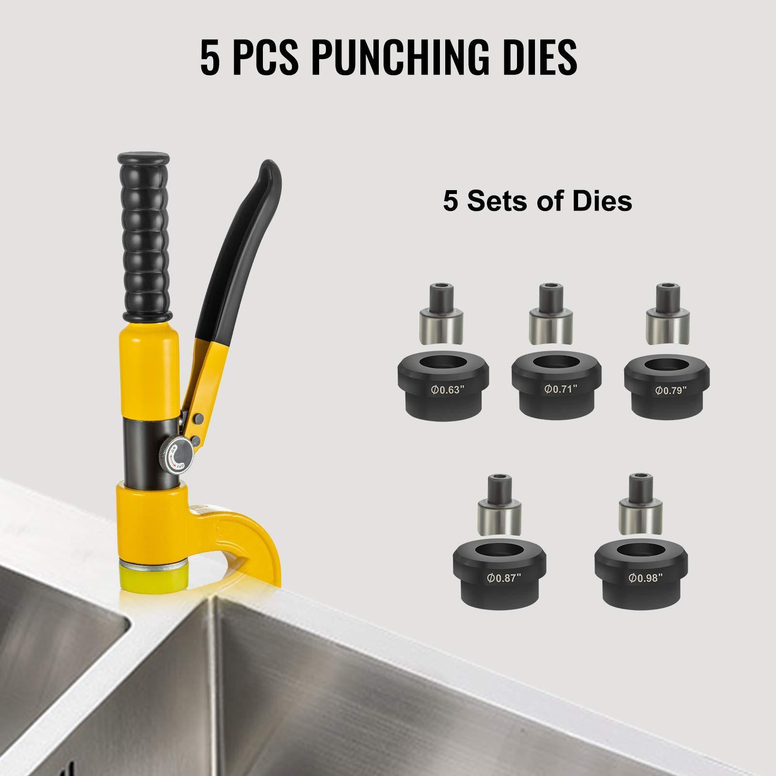 6 Ton Manual Hole Digger Punch with 5 Punch Dies 0.63 to 0.98 Inch for Iron Stainless Steel Aluminum Plates