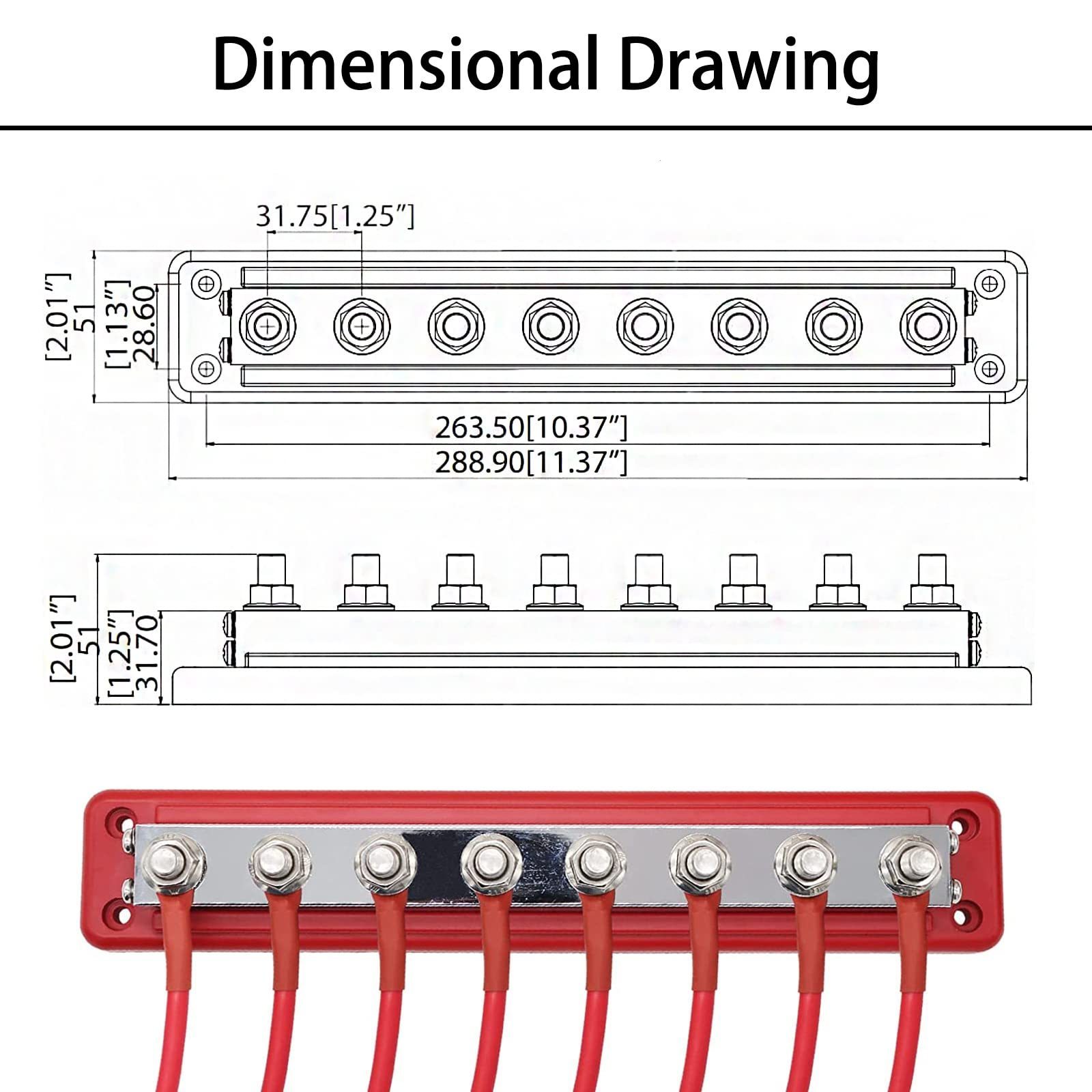 600A Bus Bar Heavy Duty Power Distribution Block 48V DC Busbar Box with 8 x M10(3/8