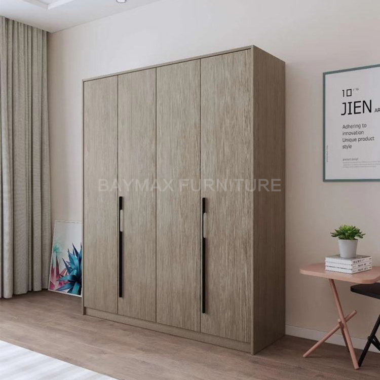 New Design Swing Door Minimalist Wooden Wardrobe Bedroom Brown Wardrobe