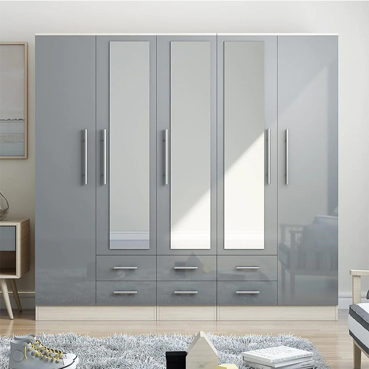 Modern hotel home furniture simple design wardrobe glossy closet door with mirror