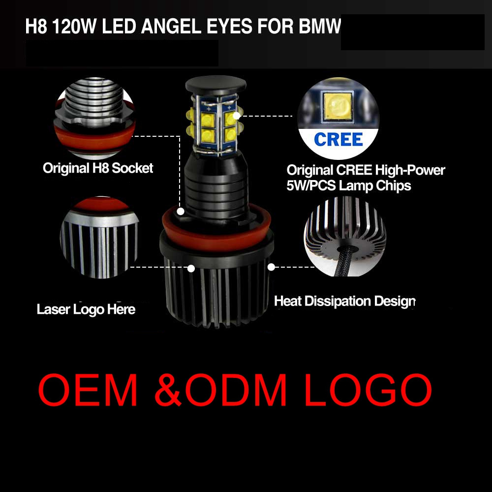 HSB-H8 High Lumen 120W 6000K 6500K Canbus LED h11 h9 h8 E90 E39 Led Angel Eyes Fits for BMW E92