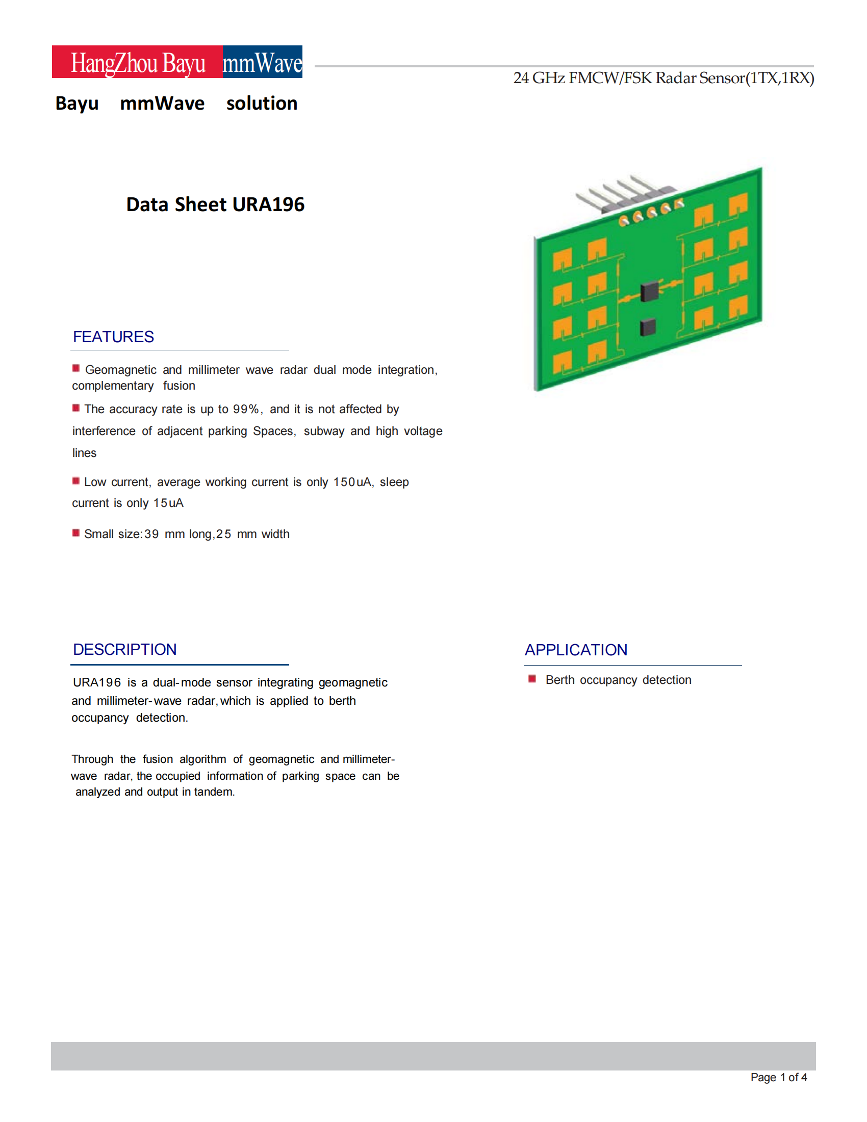 24GHz Integrated radar sensor with geomagnetic and millimeter wave radar for berth occupancy detection