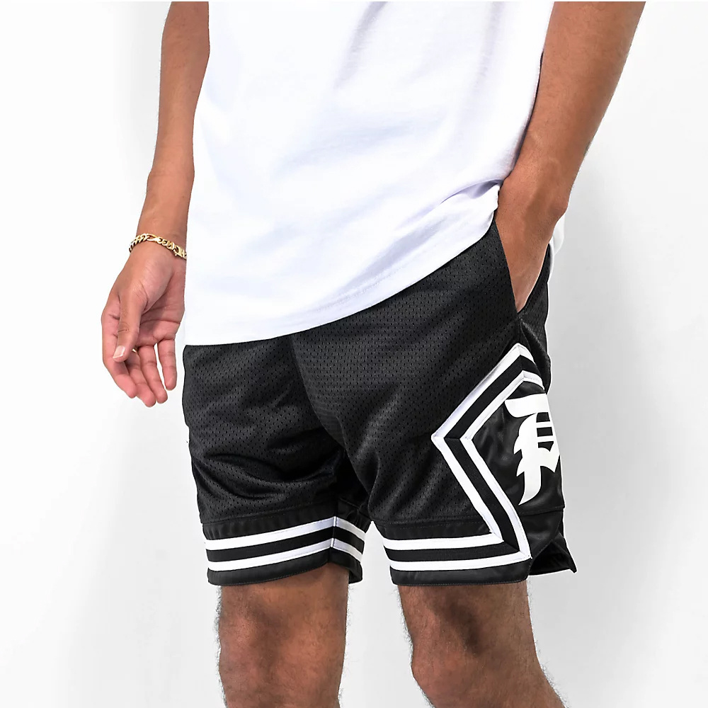 Classic Custom printed blank moo shiny breathable medium above the knee customable embroidery basketball shorts with pockets