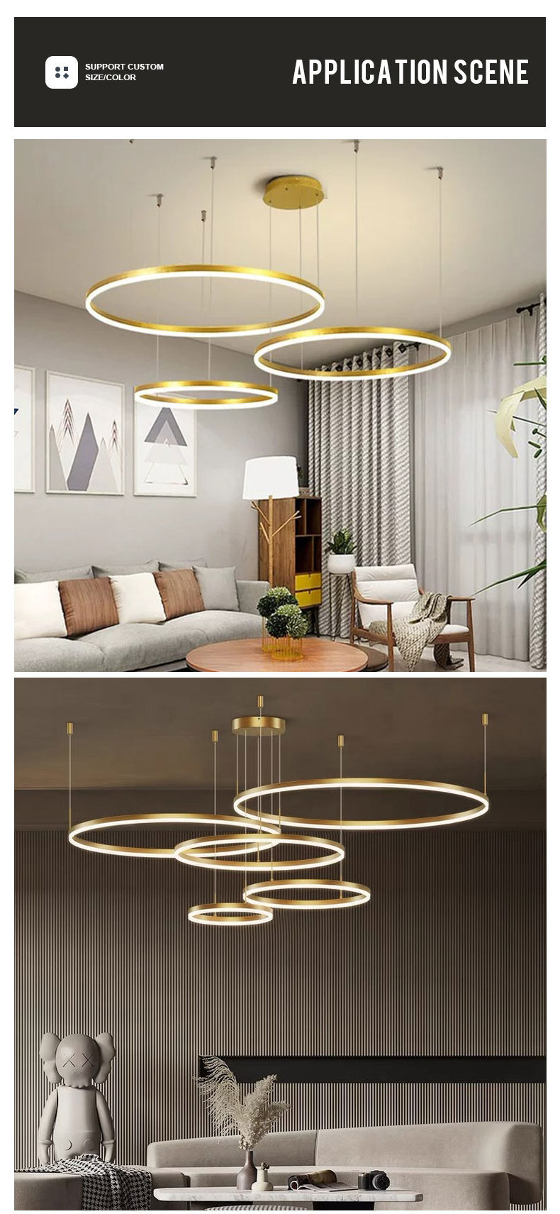 Nordic Round Modern Contemporary Hanging Luxury Acrylic Ceiling Ring Lamp Chandelier Led Circle Pendant Light