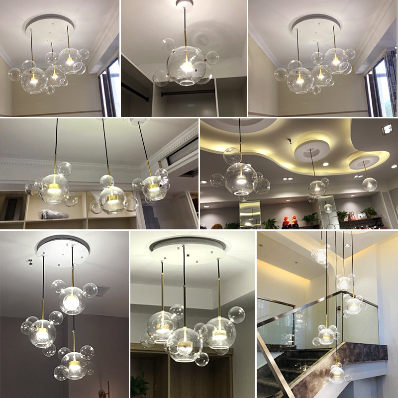 Modern Nordic Art Creative Decorative Kitchen Island Ceiling Pendant Lights Glass Soap Bubble Chandelier Hanging Led Lighting