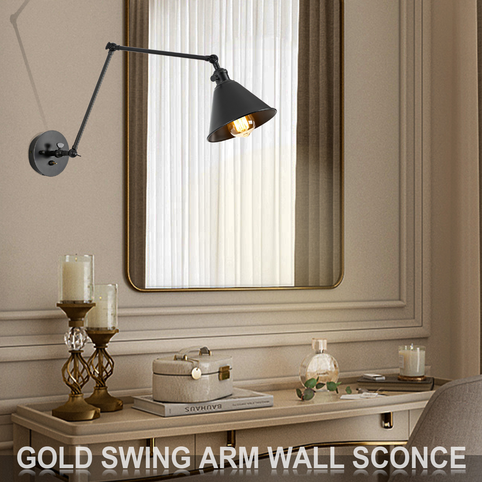 One piece dropshipping brass black 2 pack with Switch Swing Arm Wall Lamp Plug in Mounted Light Sconces