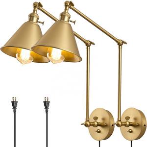 One piece dropshipping brass black 2 pack with Switch Swing Arm Wall Lamp Plug in Mounted Light Sconces