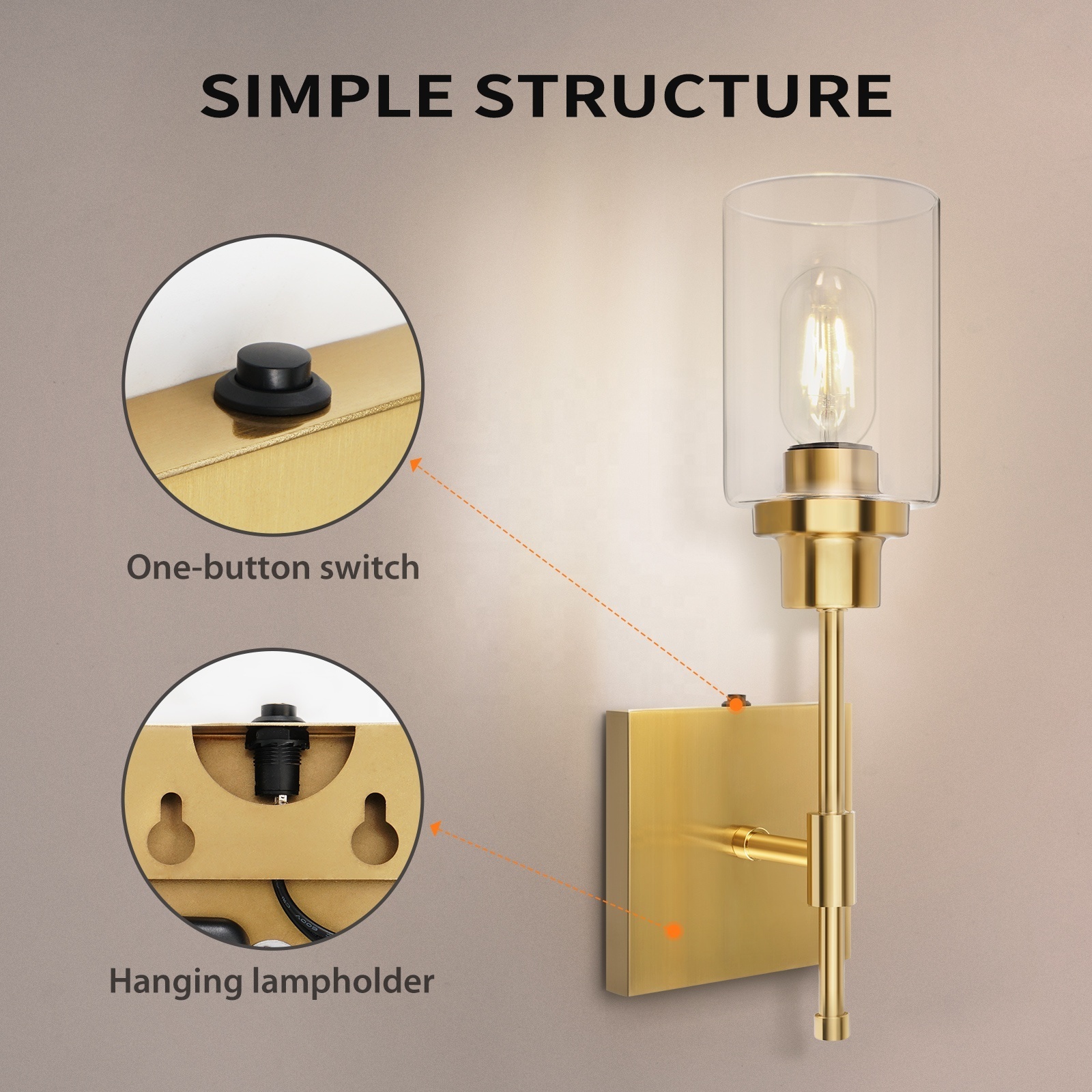 Battery Operated Wall Sconce Gold Matel Rechargeable Fixtures Light Wireless Porch Nordic Parlor Lamp