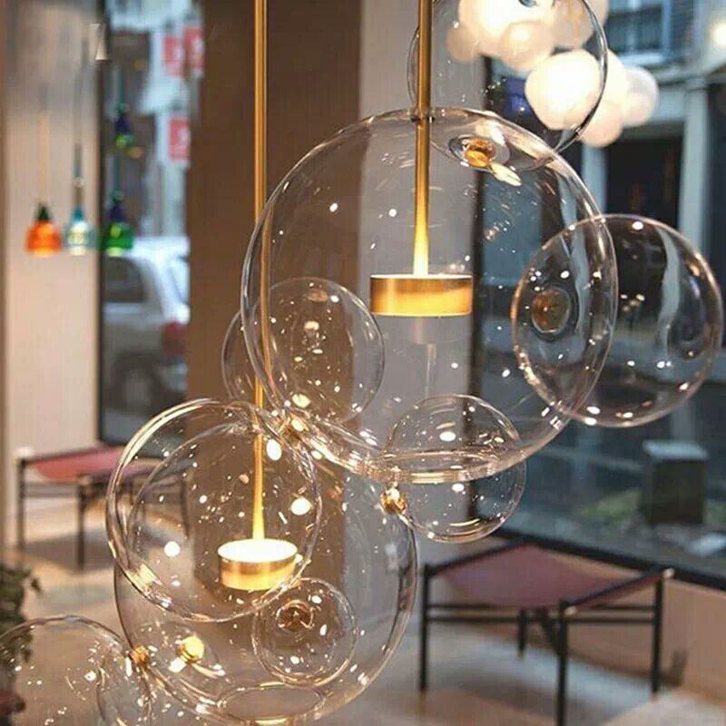 Modern Nordic Art Creative Decorative Kitchen Island Ceiling Pendant Lights Glass Soap Bubble Chandelier Hanging Led Lighting