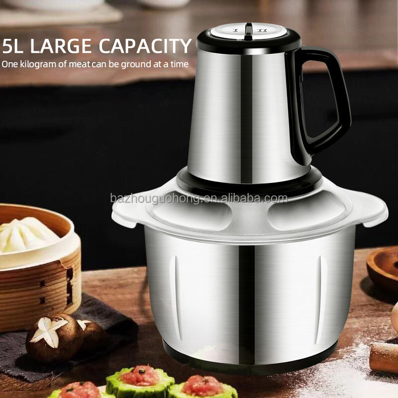 5L Food Blender Chopper Electric Automatic Mincing Machine Stainless Steel Vegetable Blender Food Meat Grinder