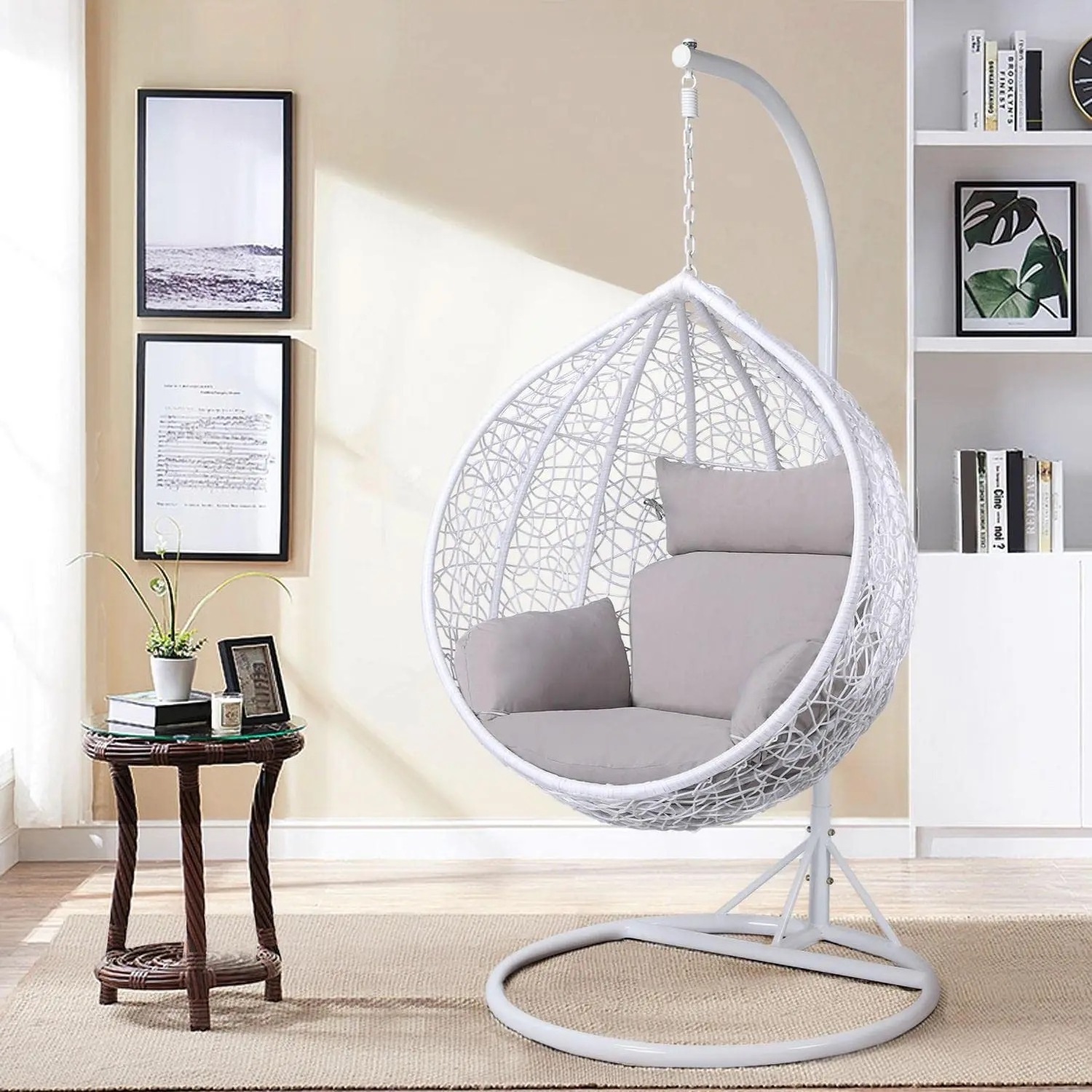 Garden Hanging Chairs Swing With Stand New Design Patio Wide Rattan Swings Egg Chair With Cushions Outdoor Hammock Hanging Swing