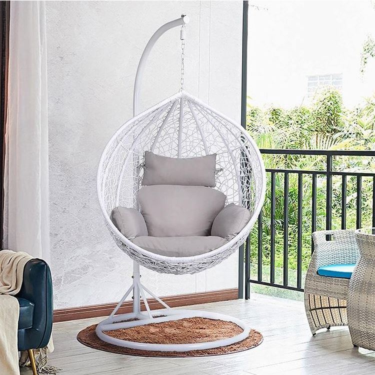 YASN Round Balcony Garden Hanging Chair Indoor Outdoor Patio Swings Hanging Sensory Rattan Egg Chair With Stand