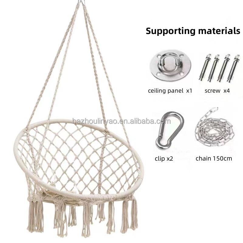 Handmade Woven Swing Indoor Hanging Basket Chair Outdoor Hammock Hanging Chair Swing Cotton Rope Macrame Hanging Chair