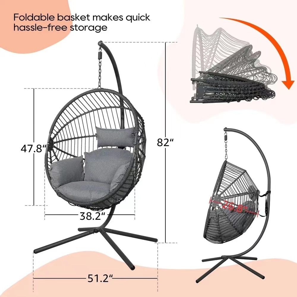 Single Seat Garden Swing X-Shaped Outdoor Outdoor Folding Hanging Chairs, K/D Hanging Egg Chair with Stand Steel