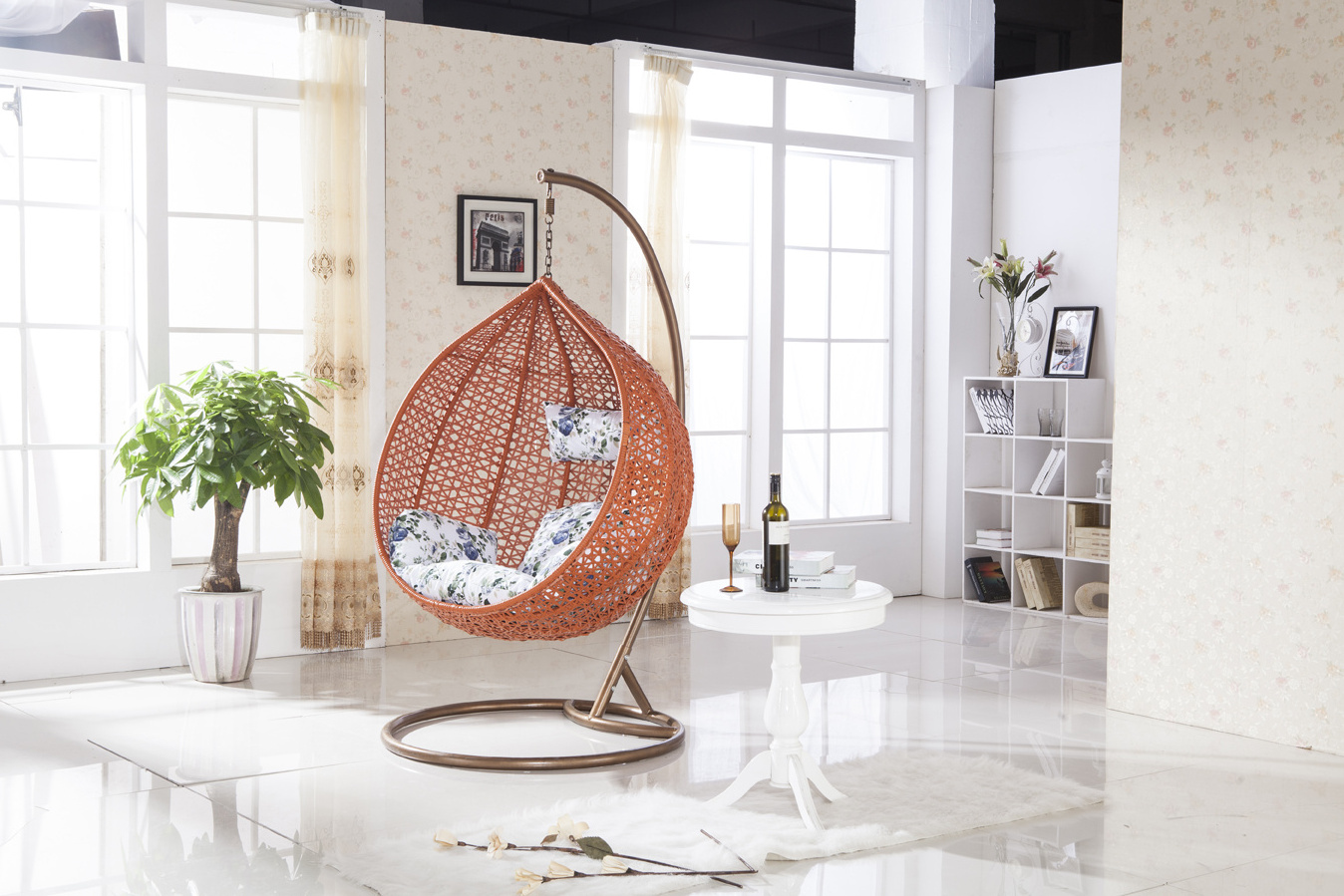 Teardrop Rattan Swing Chair Outdoor Indoor Rattan Hanging Chair Egg Chair with Stand