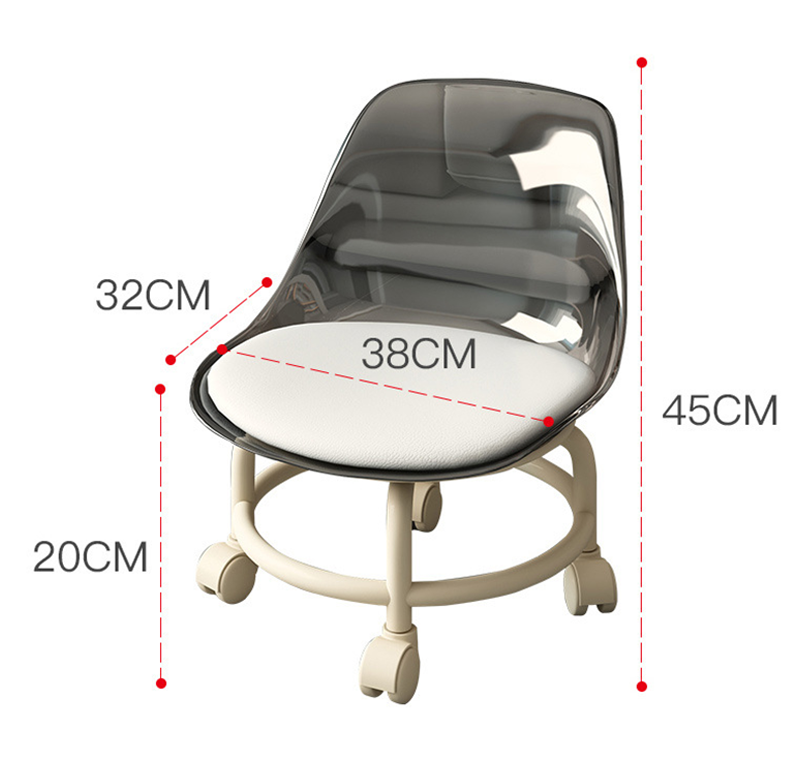 Children's Backrest Toddler Chair Transparent Acrylic Home Bench Pulley Low Stool With Universal Wheel