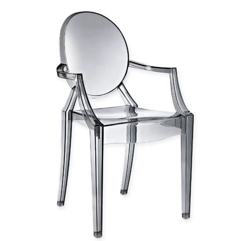 Modern Contemporary Transparent Ghost Louis Clear Side Dining Chair With Armrest Cheap Plastic Vanity Dresser Dining Chair