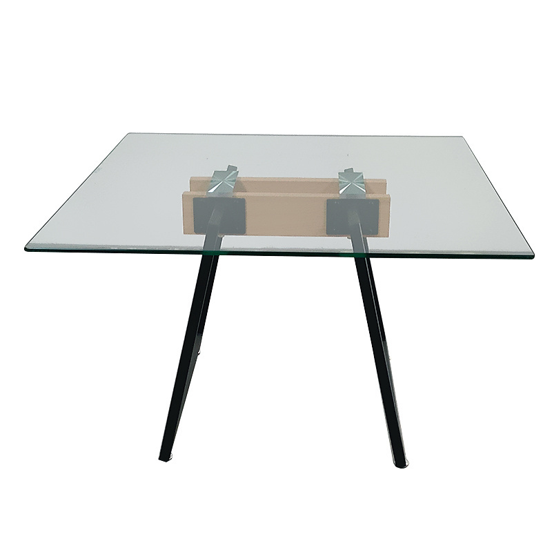 Luxury Modern Restaurant coffee table Kitchen Square Tempered Glass Metal Legs Dinning Table