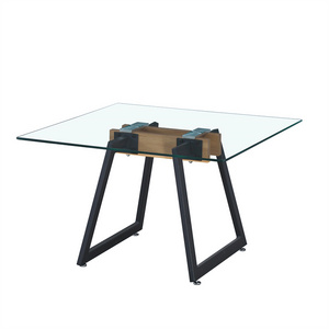 Luxury Modern Restaurant coffee table Kitchen Square Tempered Glass Metal Legs Dinning Table