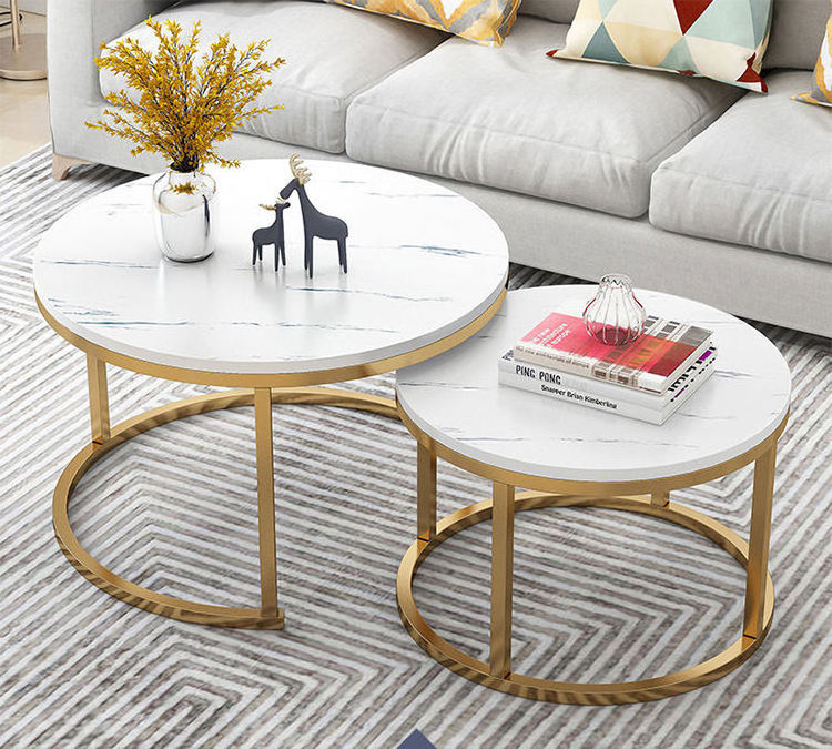 Hot Sale Light Luxury Nordic Living Room Sofa Side Gold Metal Nesting table Set White Marble Top Round Nest Coffee Tea Table