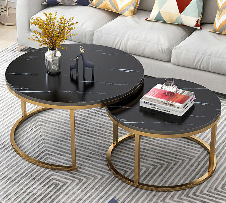 Hot Sale Light Luxury Nordic Living Room Sofa Side Gold Metal Nesting table Set White Marble Top Round Nest Coffee Tea Table