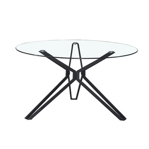 luxury space saving living room furniture 4 seater dining room table iron base tempered glass round dining table for restaurant