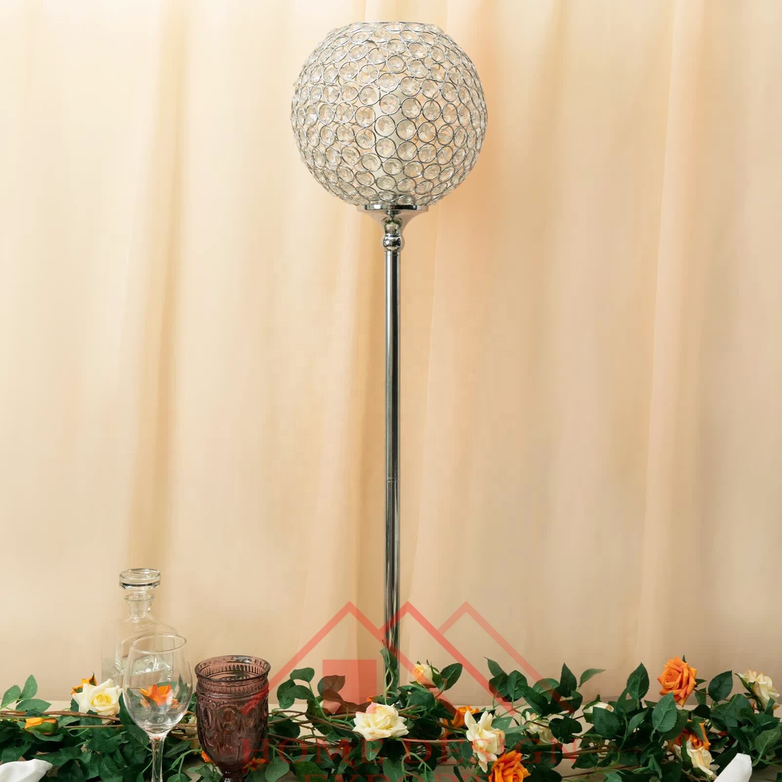 Tall Crystal Globe Votive Candle Holder for Wedding Decorations Wholesale Lowest Price Metal Tall Candle Holder Crystal Votive