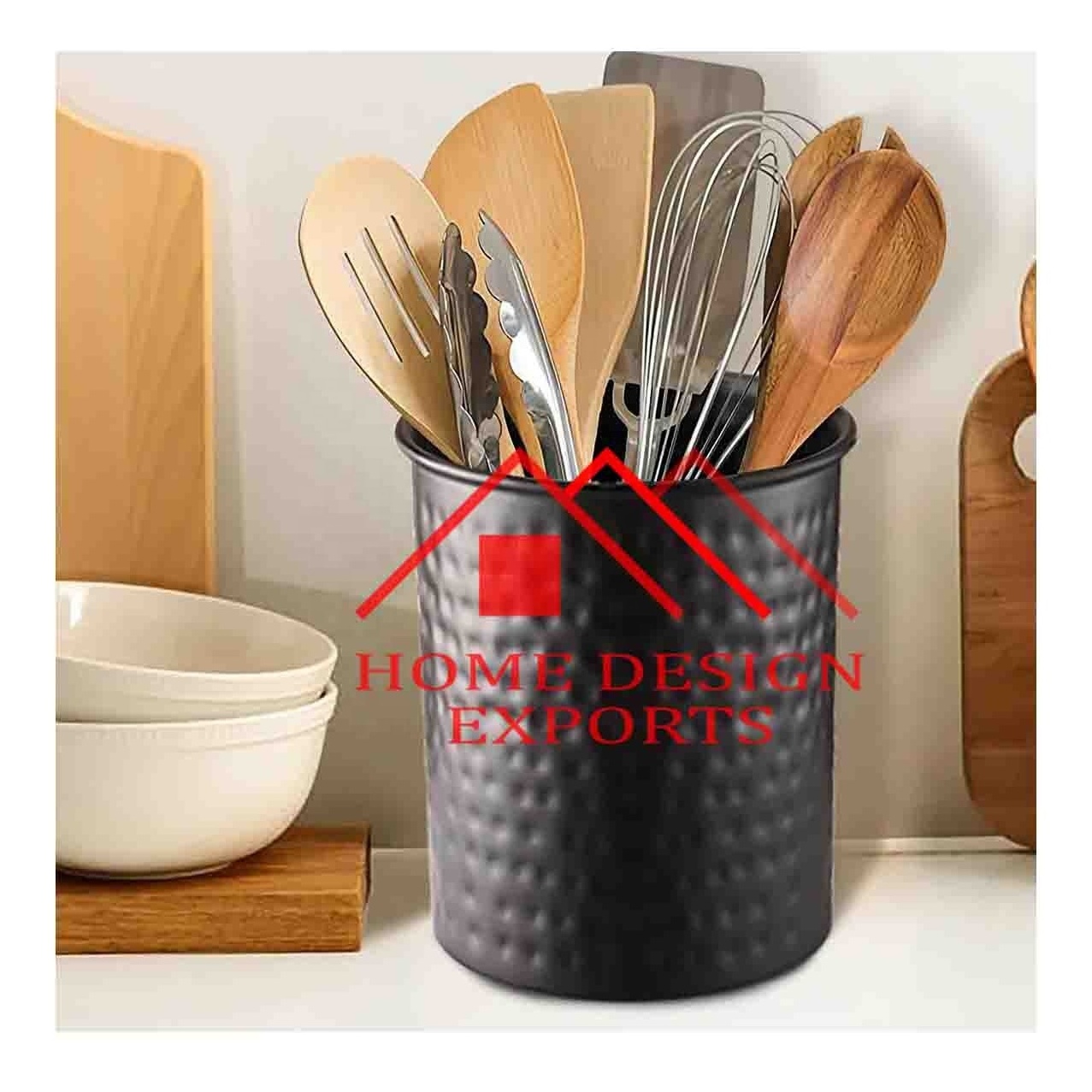 Galvanized Elegant Design Metal Caddy Black Powder Coated Hand Hammered Design For Kitchen Utensil Serve ware