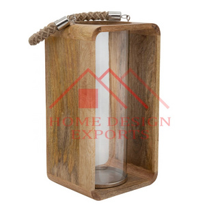 Wooden Small Size Wooden Hanging Candle Lantern with Rope Handle for Indoor and Outdoor Wedding Party Decorations New Lantern